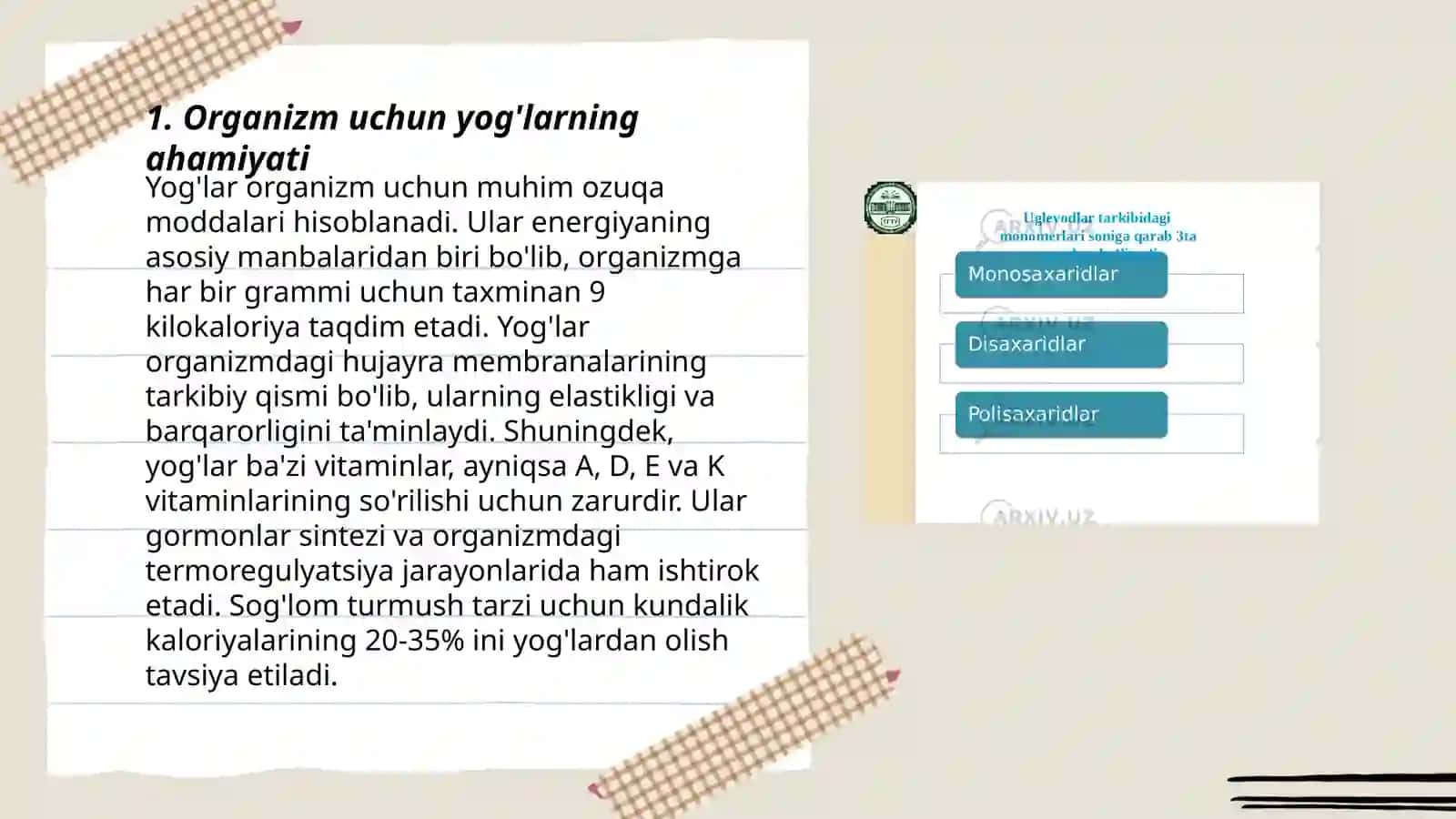 Organizmlarning beloklarning yoglarning va uglevodlar 3