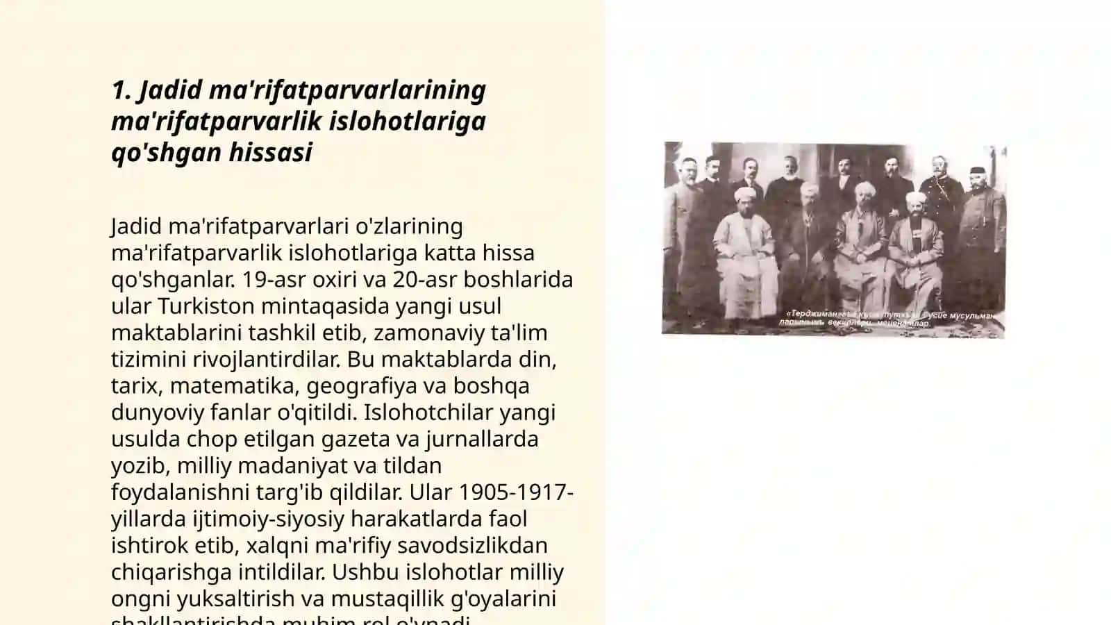 Jadid ma'rifatparvarlarining o‘lka ijtimoiy-ma'naviy hayotida tutgan o‘rni 3