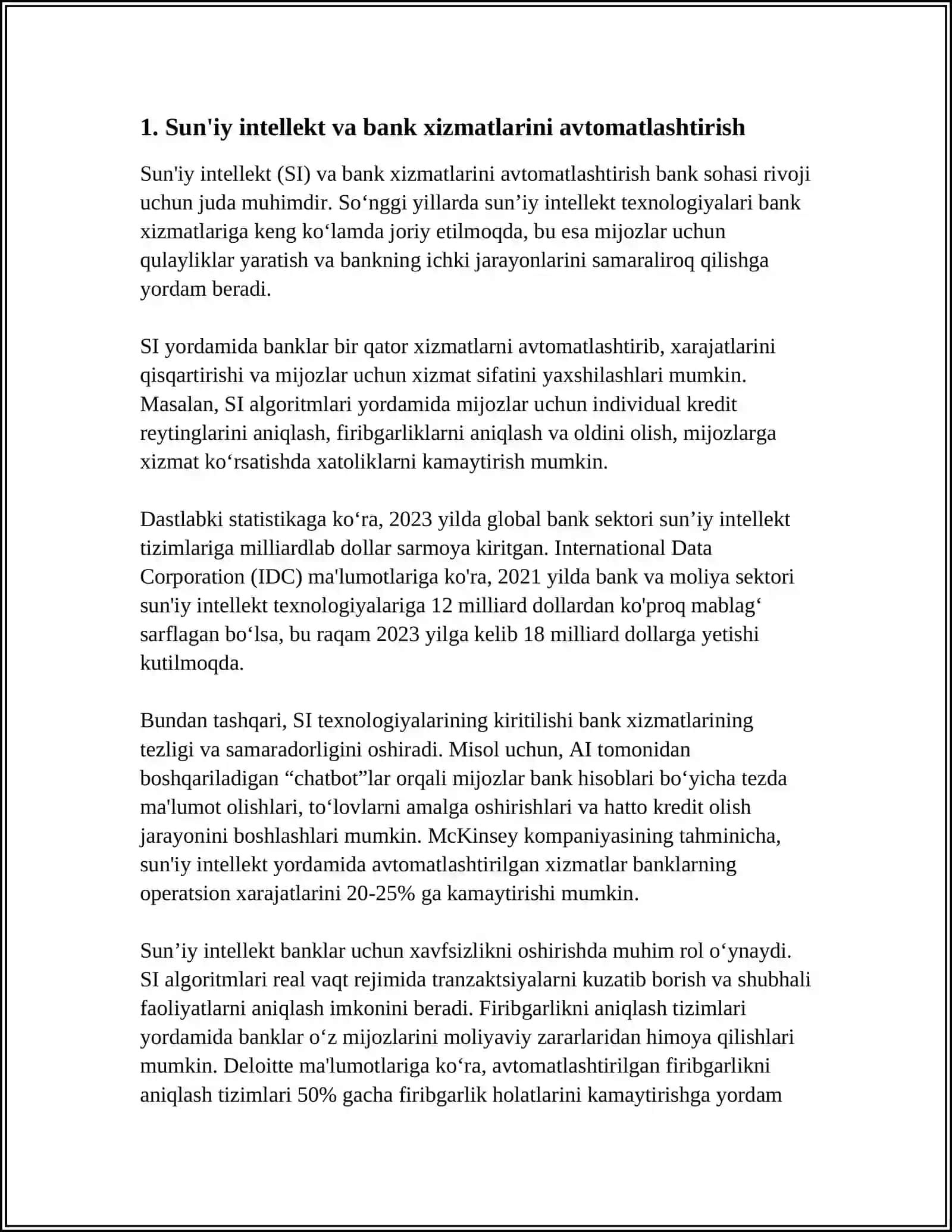 SUN’IY INTELLEKT VA BANK XIZMATLARINI AVTOMATLASHTIRISH 3
