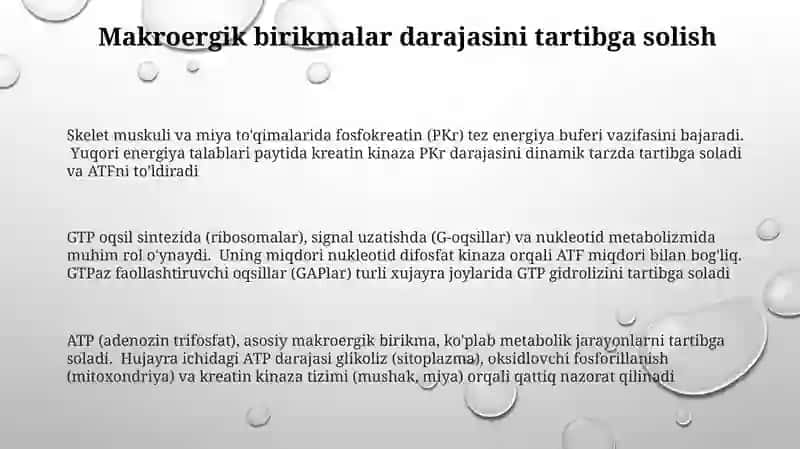 Makroergik birikmalar va ularning moddalar almashinuvidagi oʼrni 3