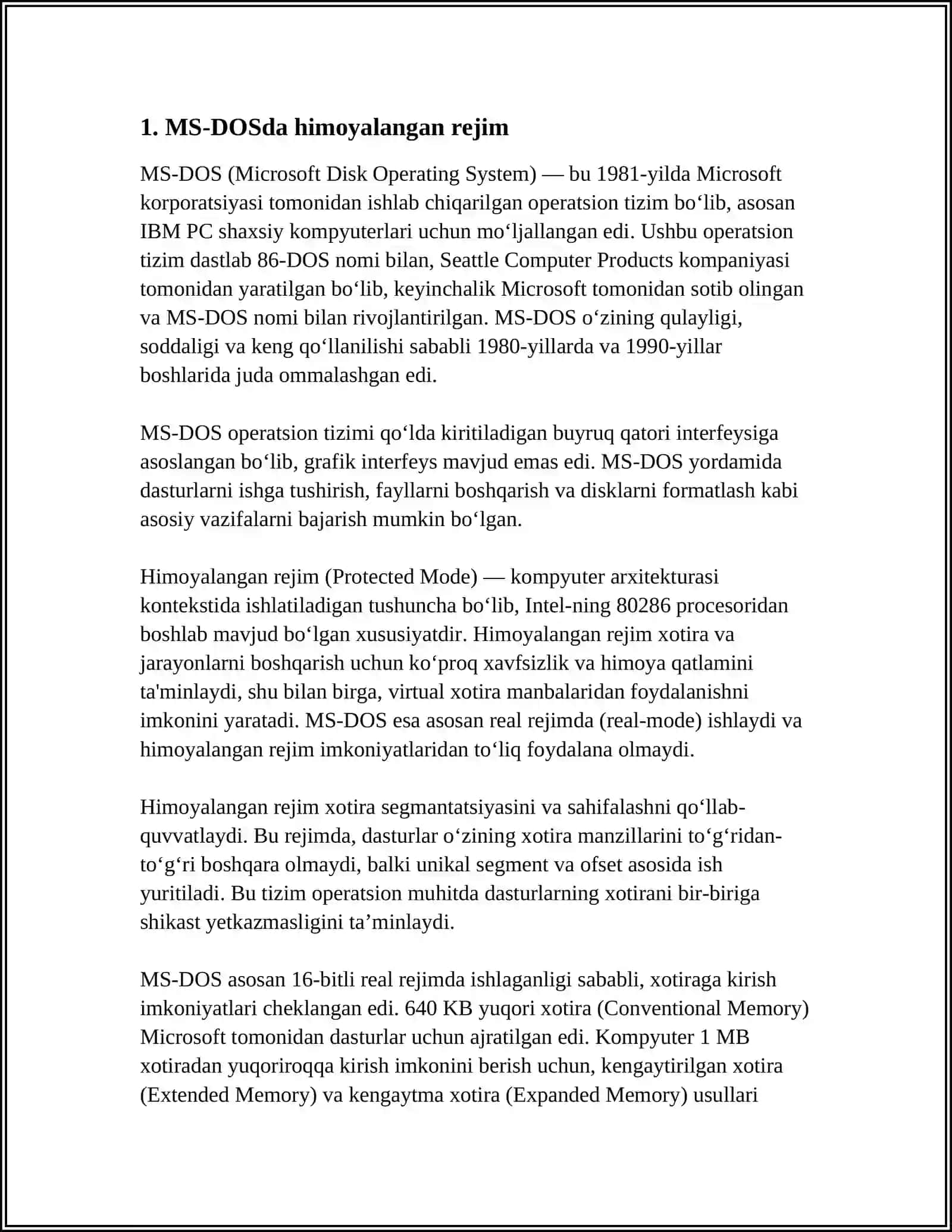 MSDOS OPERATSION TIZIMLARDA OPERATIV XOTIRANI TAQSIMLASH 3
