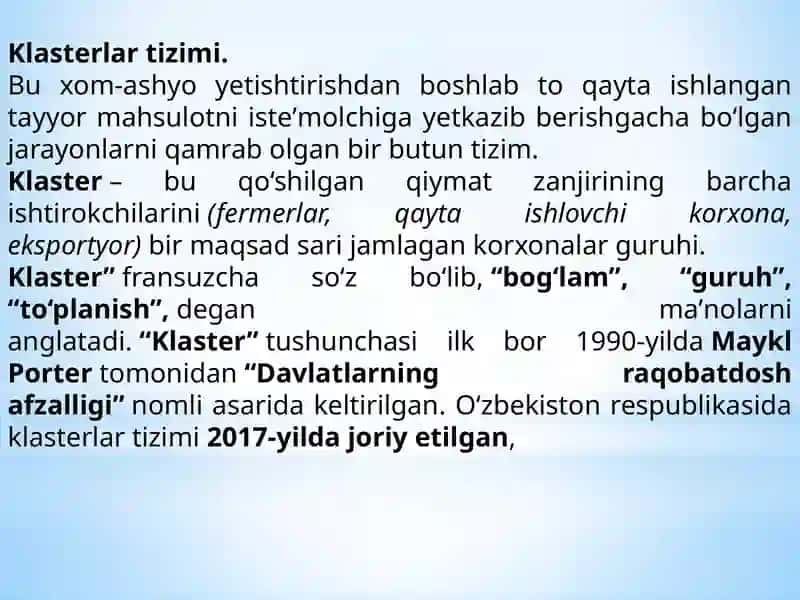 Paxtato‘qimachilik klasterlari 3