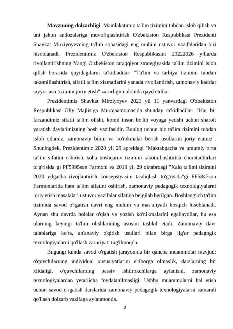 SAVOD O'RGATISH DAVRI DARSLARIDA PEDAGOGIK TEXNOLOGIYALARIDAN FOYDALANISH 3