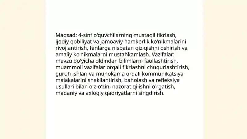 Sinfdan tashqari o'qish darsi namunasini ishlab chiqish (4-sinf) 3