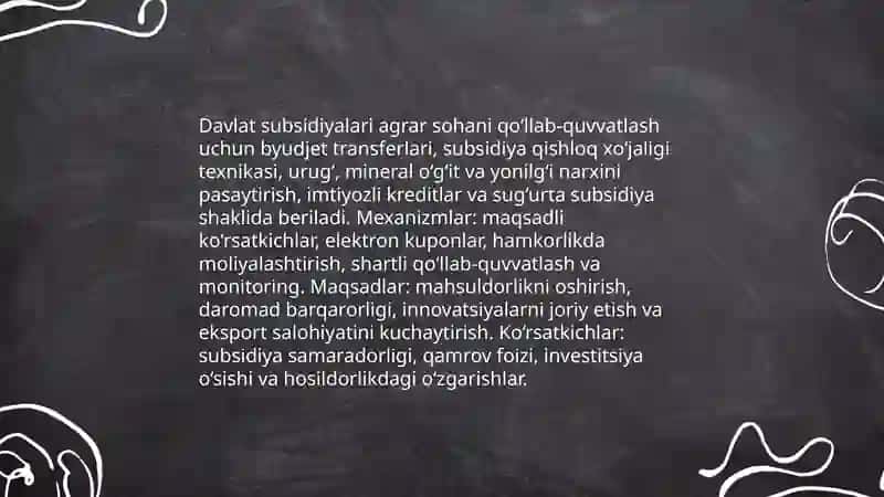 Davlat subsidiyalari va qo‘llab‑quvvatlash mexanizmlari 3