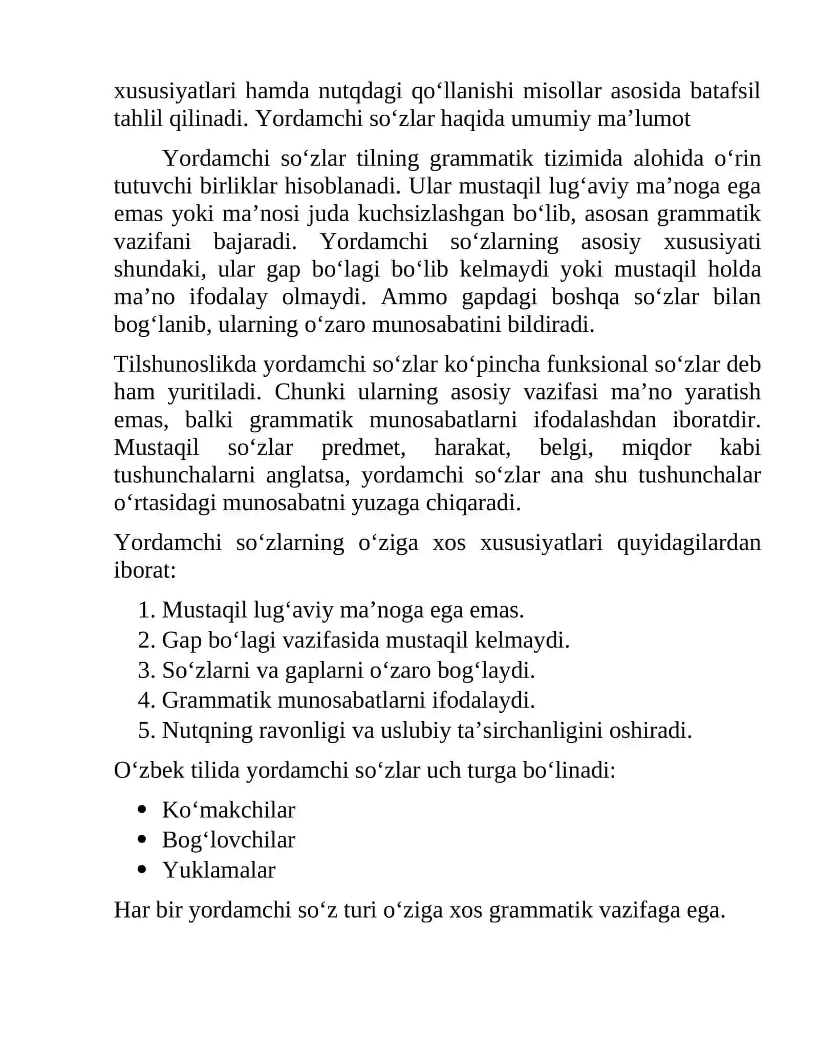 YORDAMCHI SOʻZLAR HAQIDA UMUMIY MA’LUMOT. KOʻMAKCHILAR 3