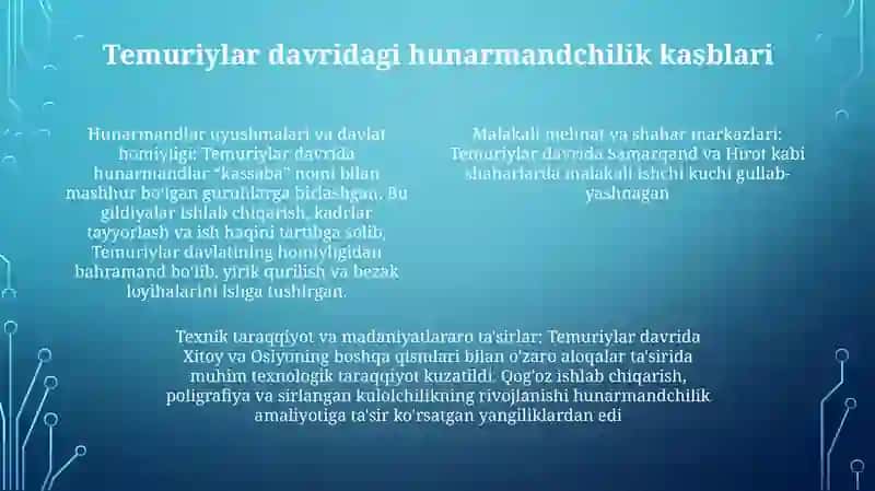 Temuriylar Davrida Hunarmandlar Tabaqasi Hayoti 3