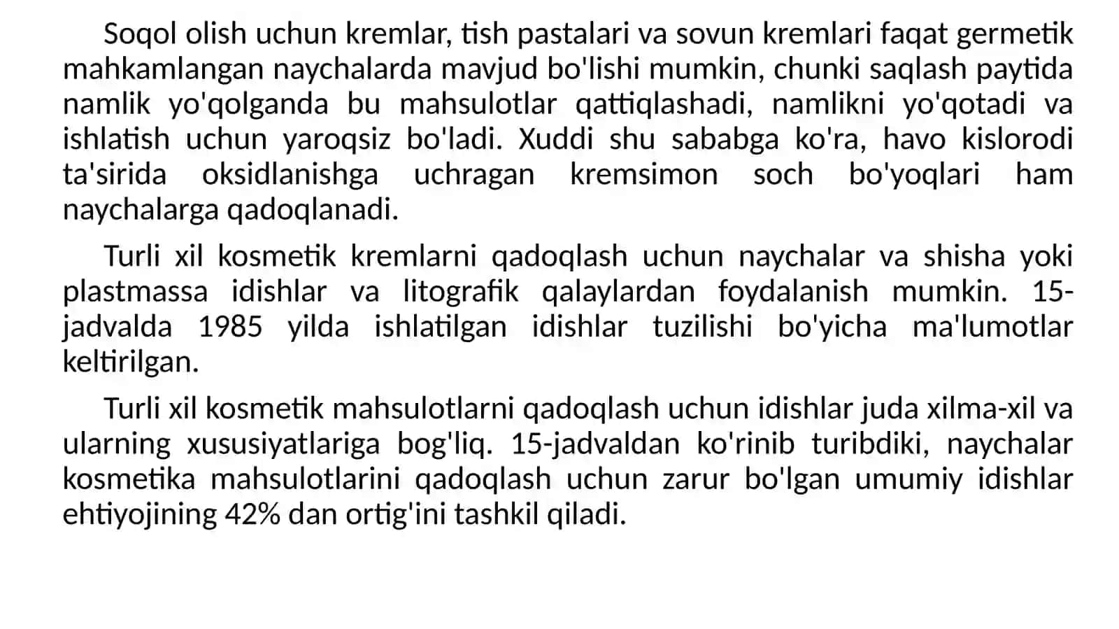 PARFYUMERIYA-KOSMETIKA MAHSULOTLARINI METALL VA BOSHQA MATERIALLARDAN TAYYORLANGAN IDISHLARGA QADOQLASH 3