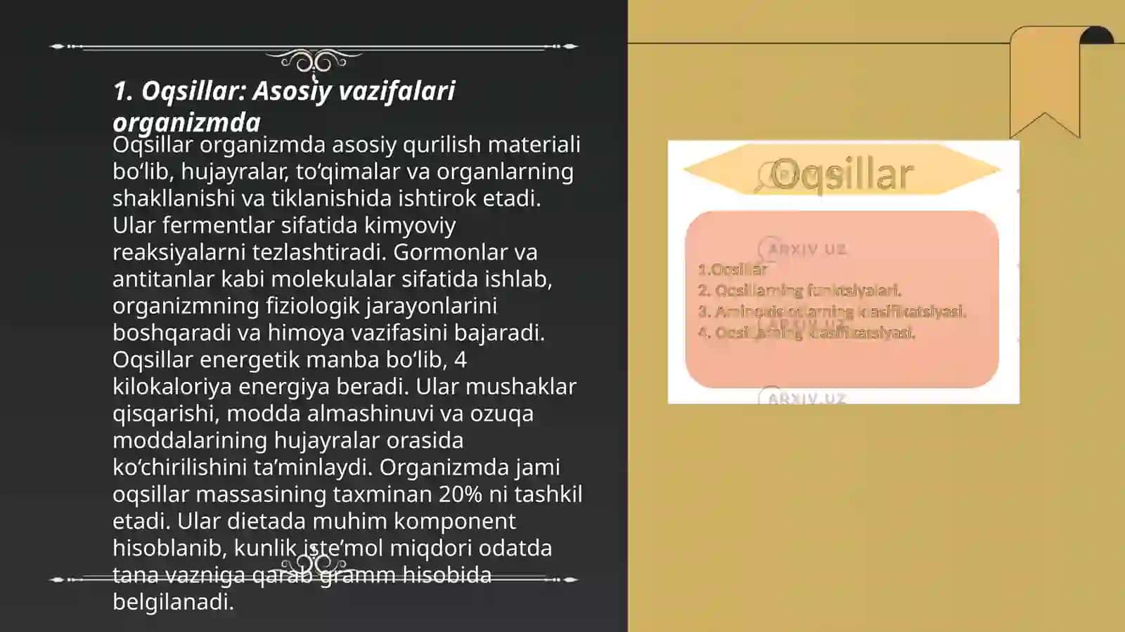 Oqsillar: Asosiy vazifalari organizmda 3