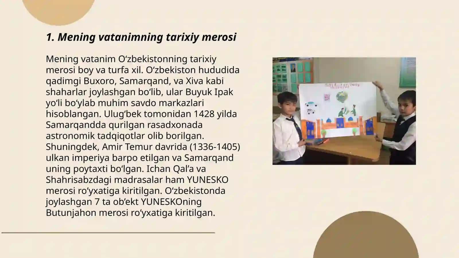 Mening vatanim O'zbekistonning tarixiy merosi 3