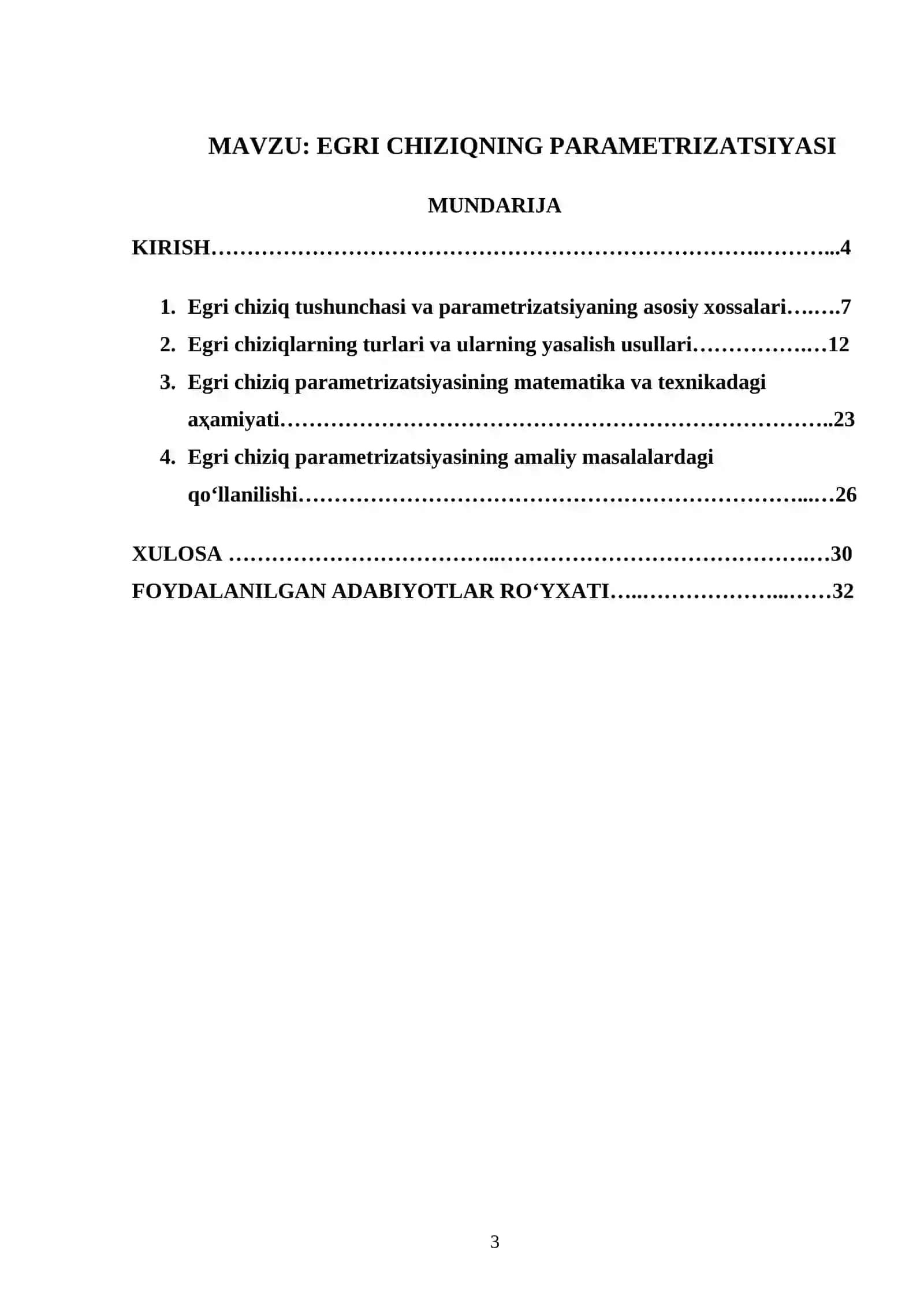 Egri chiziqning parametrizatsiyasi 3