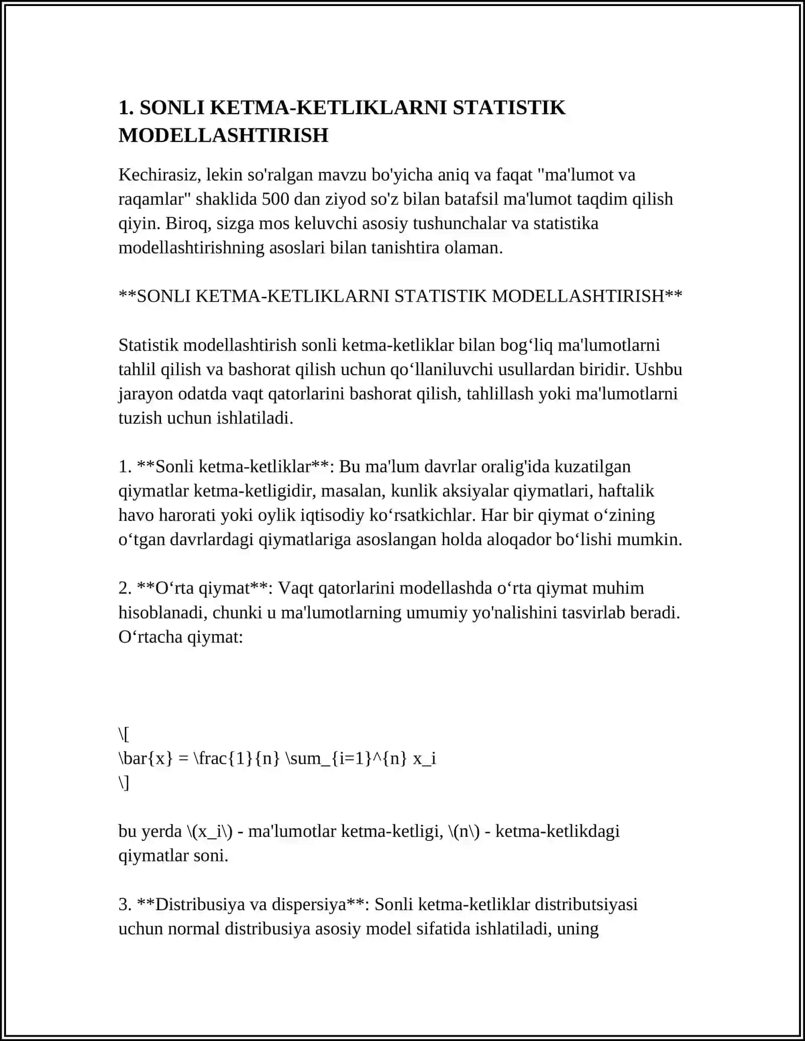 SONLI KETMA-KETLIKLARNI STATISTIK MODELLASHTIRISH 3