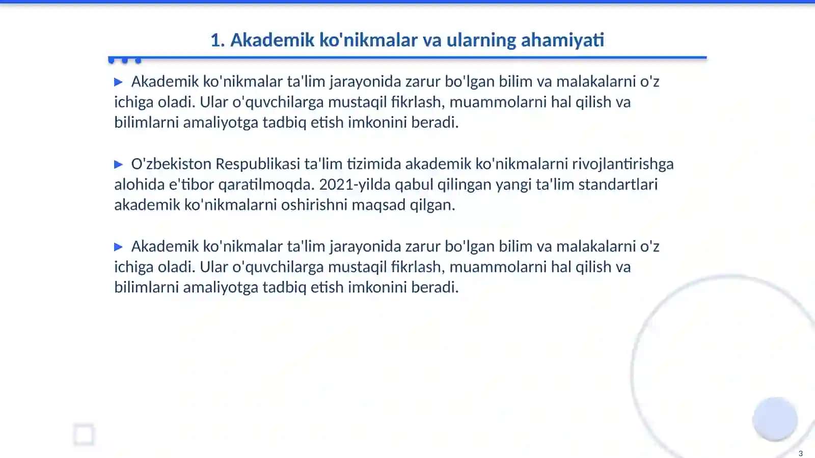 Akademik ko'nikmalar va kasbiy kompetentlik faniga kirish 3