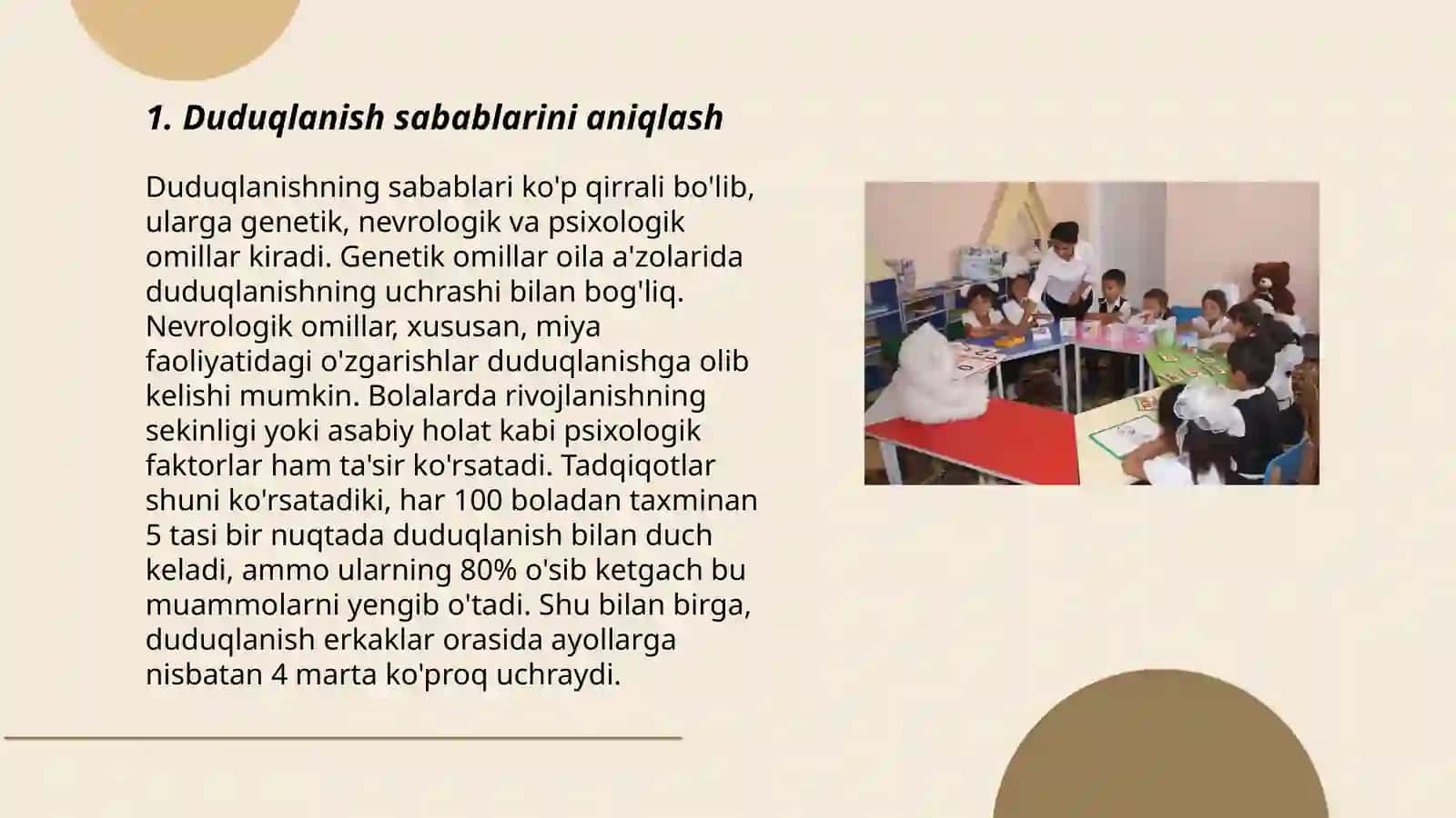 Maktabgacha yoshdagi duduqlanuvchi bola nutqini toʻgʻrilash va shaxsini tarbiyalash boʻyicha logopedik ishning asosiy yoʻnalishlari 3