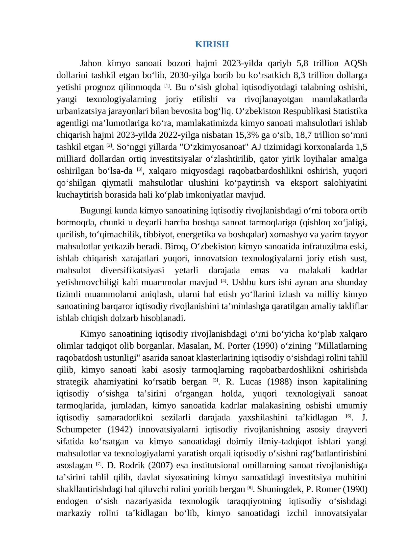 Kimyo sanoati va iqtisodiy rivojlanish o‘rtasidagi 3