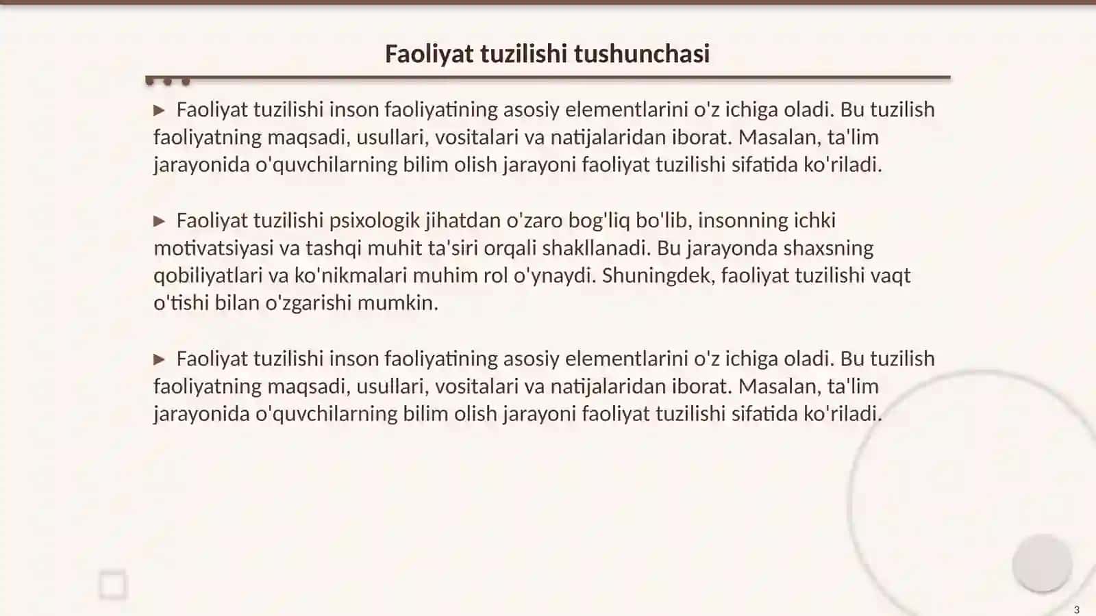 Faoliyat tuzilishi psixologik xususiyatlarini tadqiq etish 3