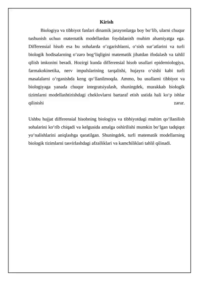 Biologiya va meditsinada differensial hiisob tatbiqlari 3