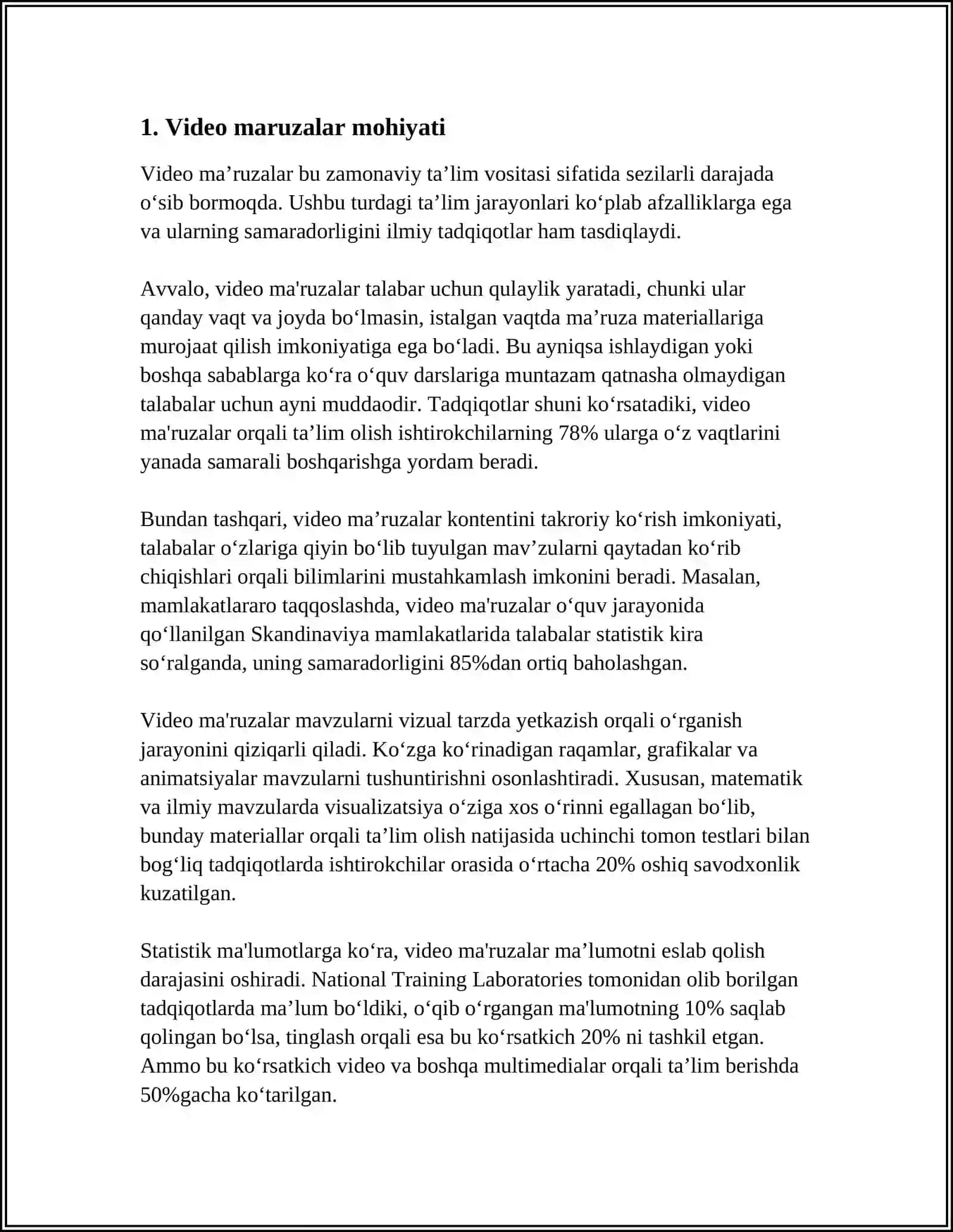 VIDEO MARUZALAR VA ULARNI TAHLIL ETISHGA QO'YILADIGAN TALABLAR 3