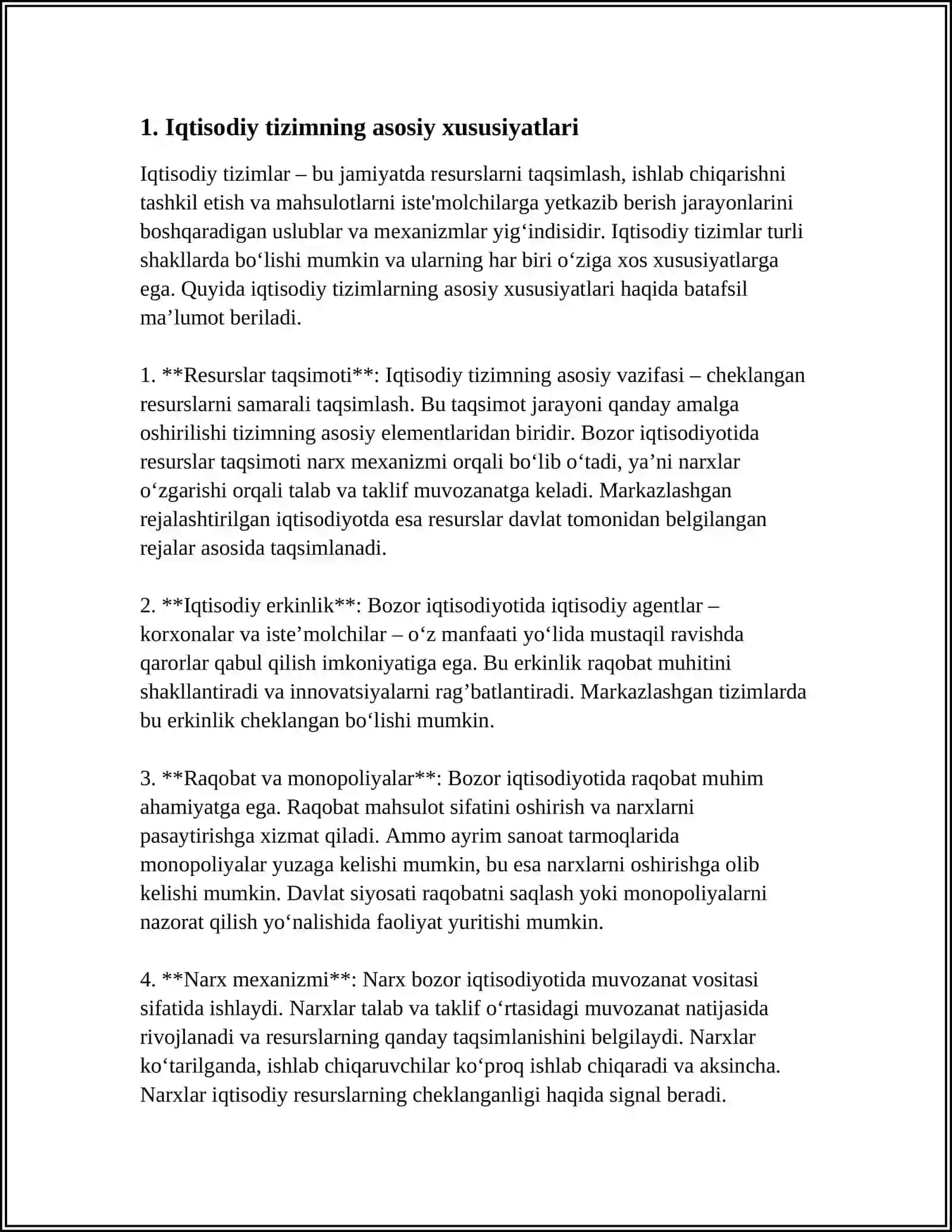 MUSTAQIL ISH Mavzu: ÒZBEKISTON RESPUBLIKASI IQTISODIY TIZMI VA HUQUQIY ASOSI 3