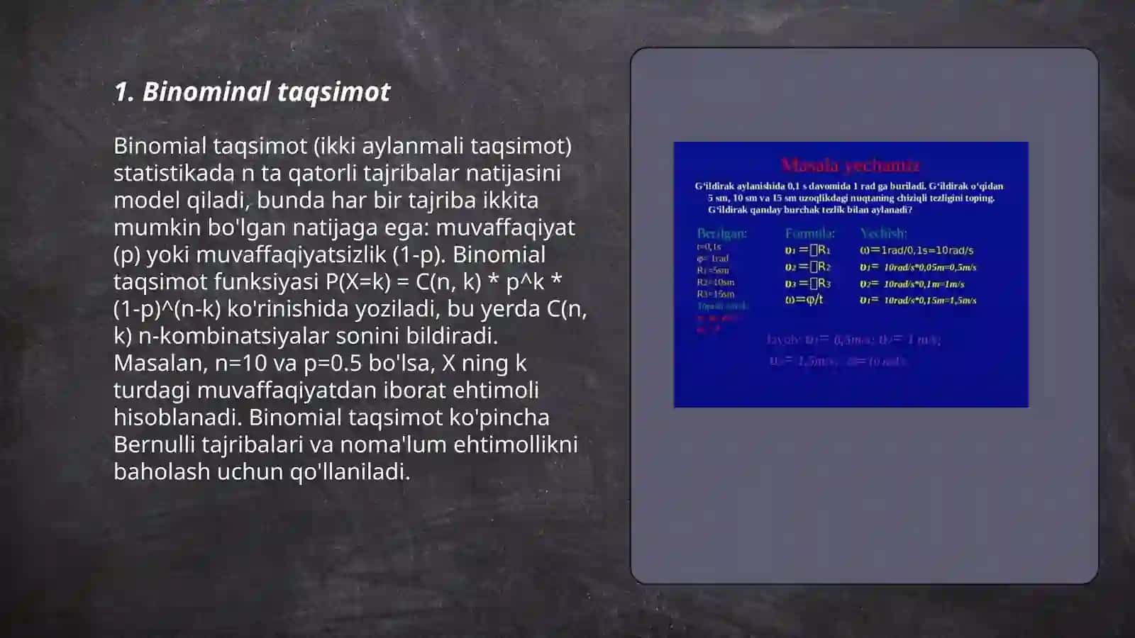 Binominal taqsimotda extimolning nisbiy chastota orqali bogʻlanishi 3