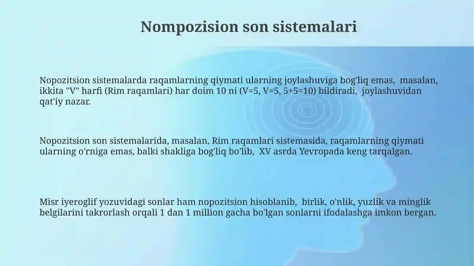 Pozision va pozision bo'lmagan raqam tizimlari 3