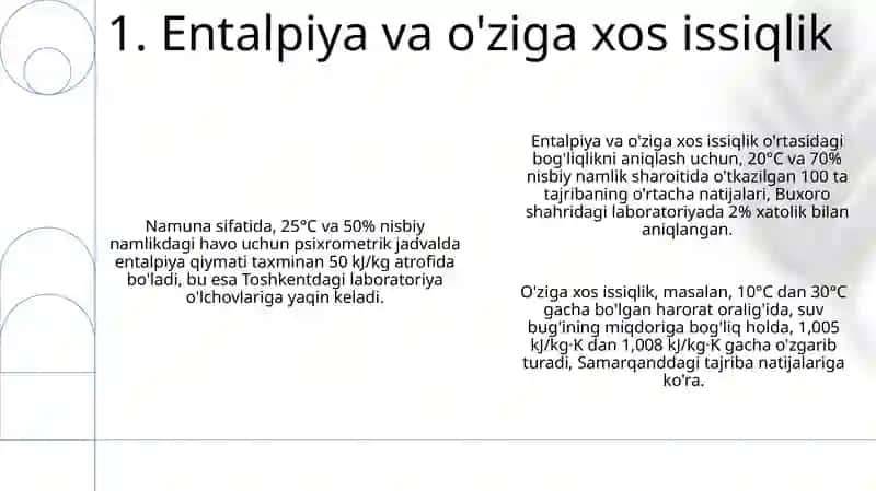 Psixrometrik jadval tarkibi tanishi va labaratoryada òlchanadigan malumotlar 3