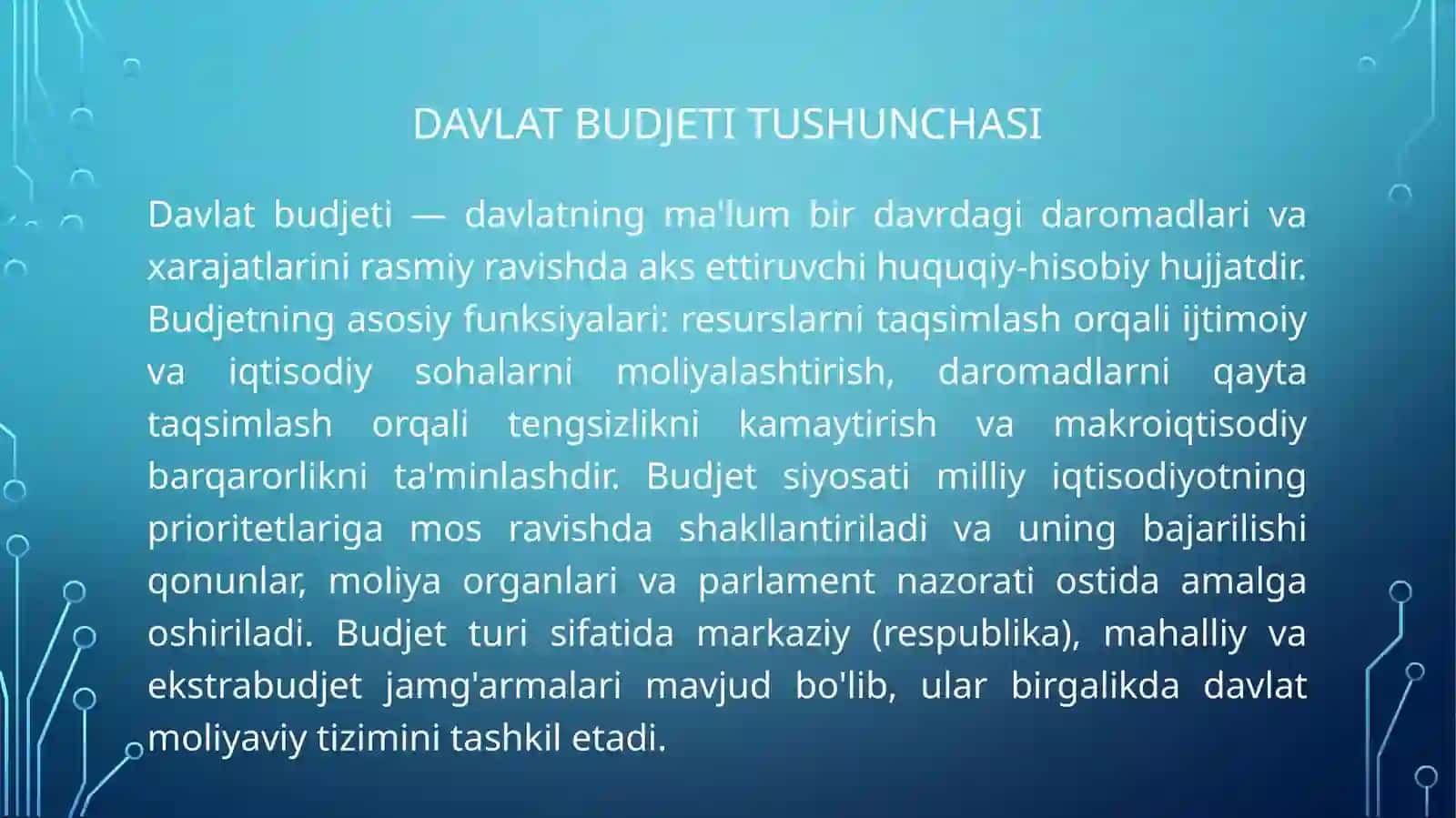 Davlat budjeti va davlat qarzi. O'zbekiston davlat budjetining ijrosi 3