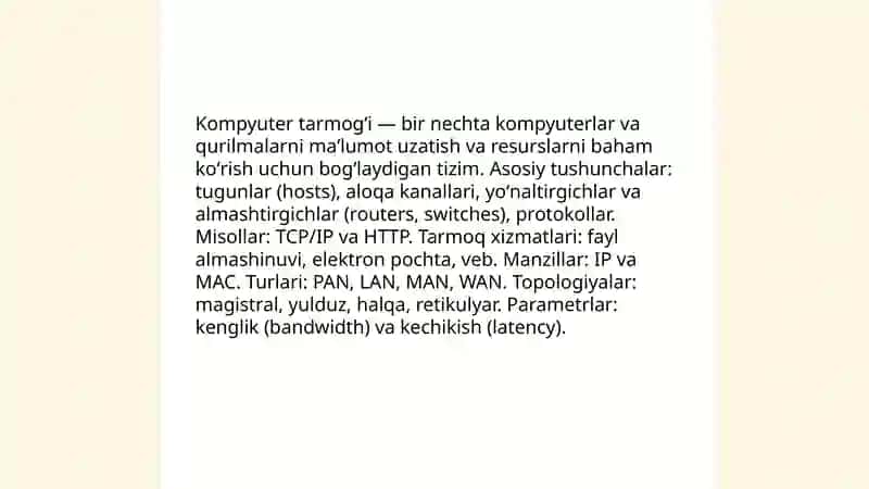 Kompyuter tarmoqlari, uning asosiy tushunchalari va turlari 3