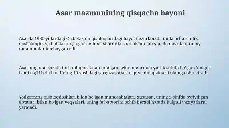 Gʻafur Gʻulomning ʼʼ Shum bolaʼʼ asari tahlili 3
