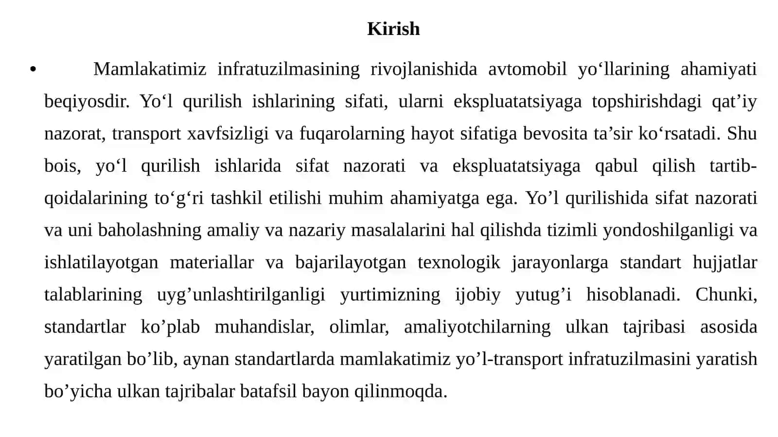 Yo‘l qurish ishlarini sifatini nazorat qilishni tashkil qilish va yo‘llarni ekspluatatsiyaga qabul qilish qoidalari 3