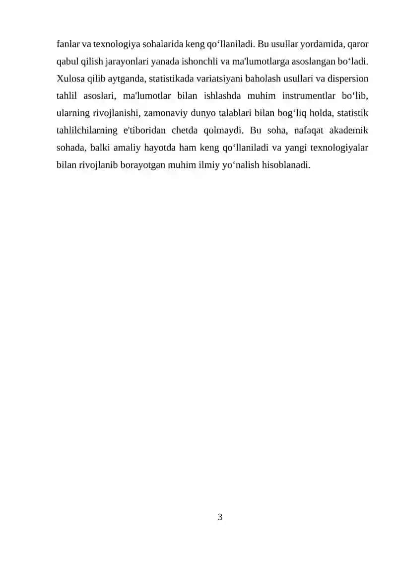 Statistik tahlil va dispersiya metodlarining amaliy qo'llanilishi 3