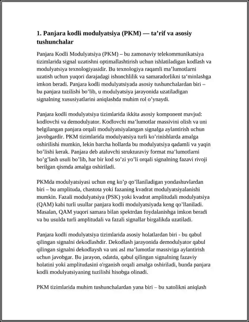 PANJARA KODLI MODULYATSIYA. KO’P DARAJALI KODLI MODULYATSIYA 3