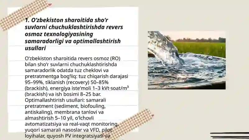 Oʻzbekiston sharoitida shoʻr suvlarni chuchuklashtirish gʻoyasini yaratish 3