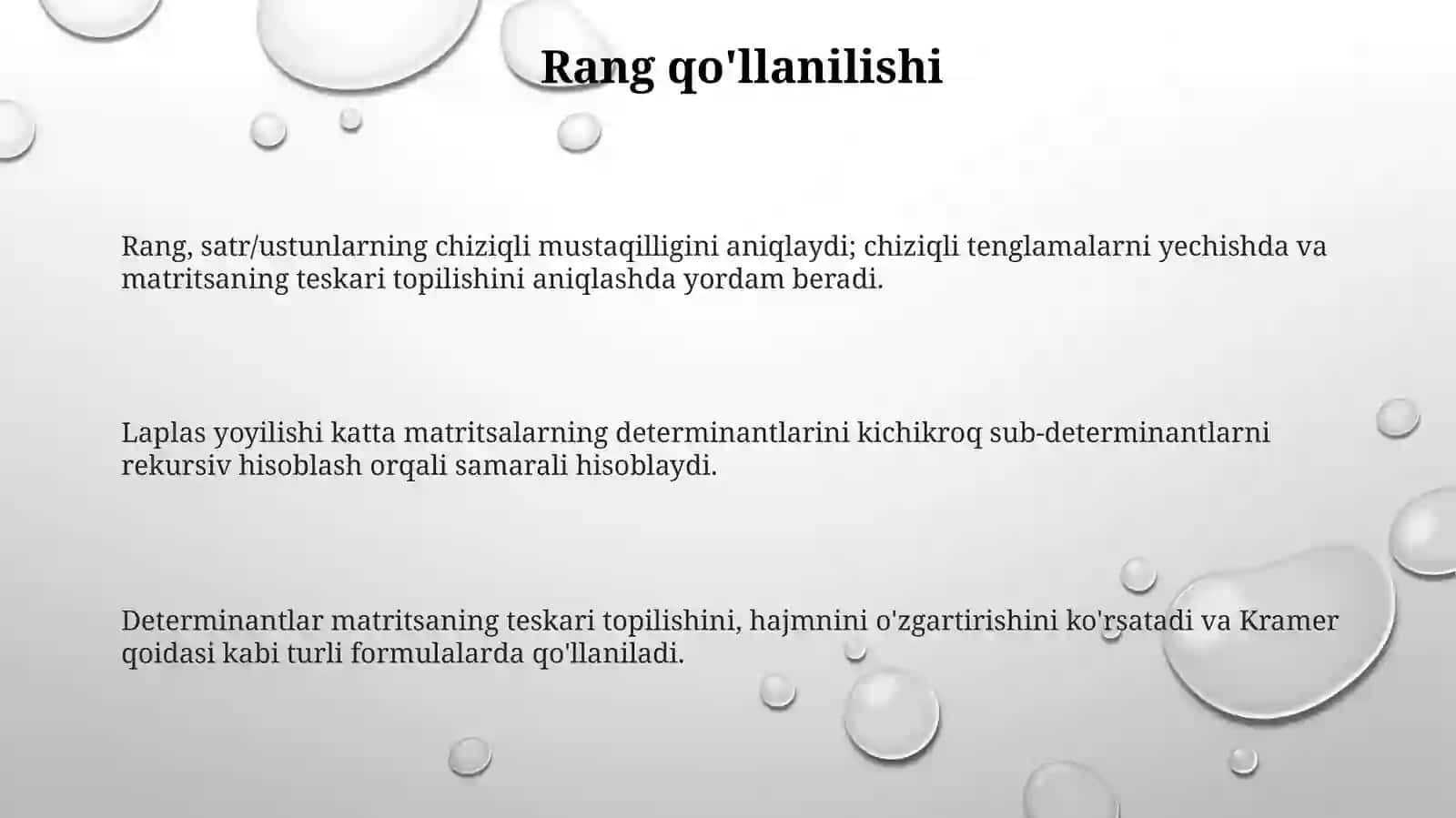 Determinantning qo'shimcha xossalari. Laplas teoremasi. Matritsaning rangini minorlar orqali topish 3