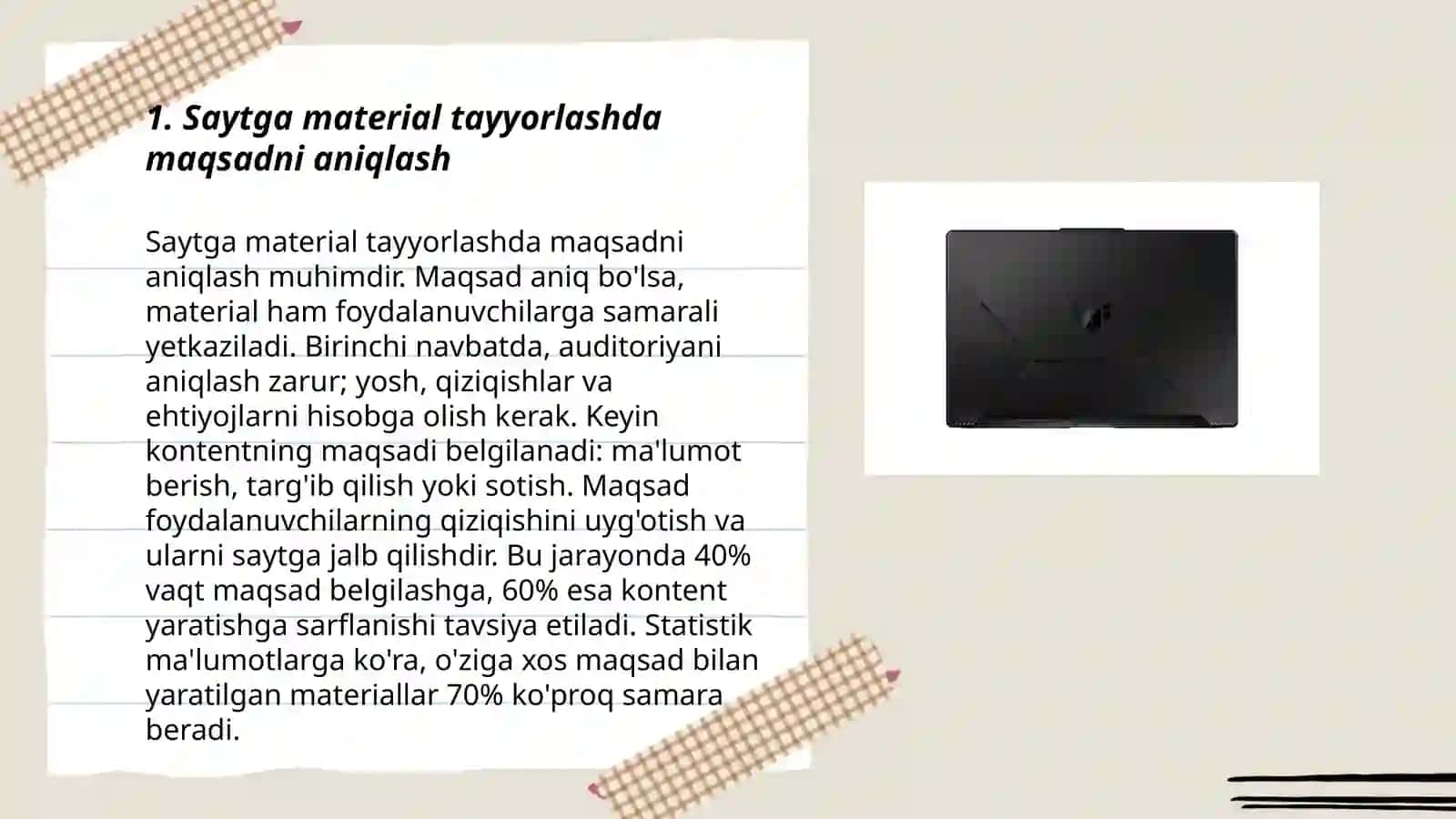 Saytga materil tayyorlashning o'ziga xos xususiyatlari 3
