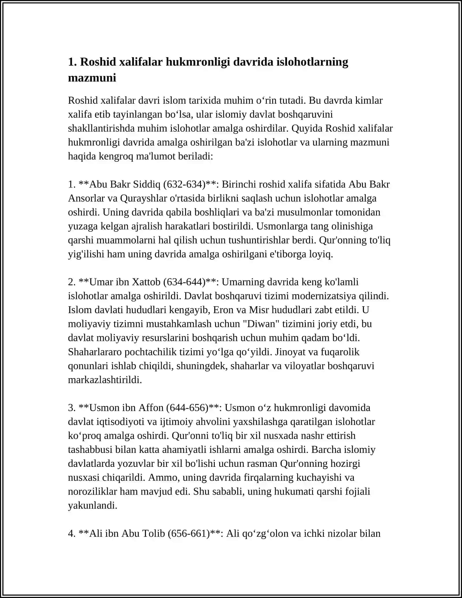 ROSHID XALIFALAR HUKMRONLIGI DAVRIDAGI ISLOHOTLARNING MOHIYATI 3