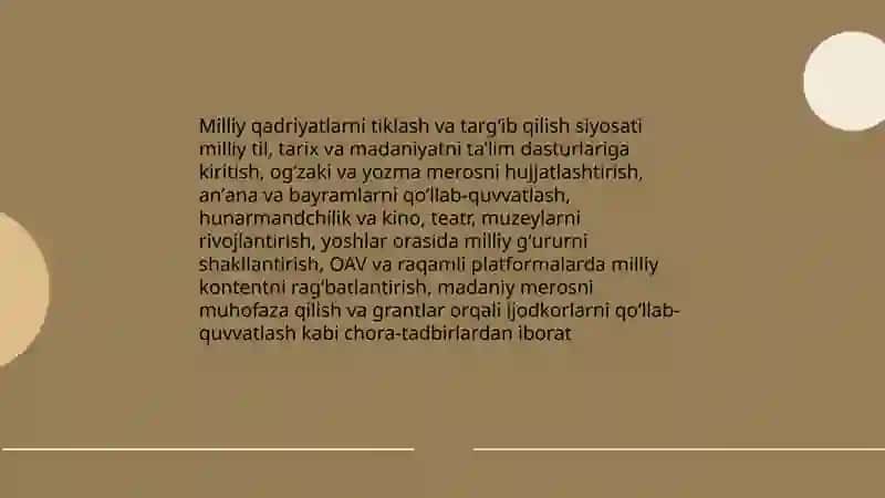 Milliy Qadriyatlarni Tiklash va Targʻib Qilish Siyosati 3