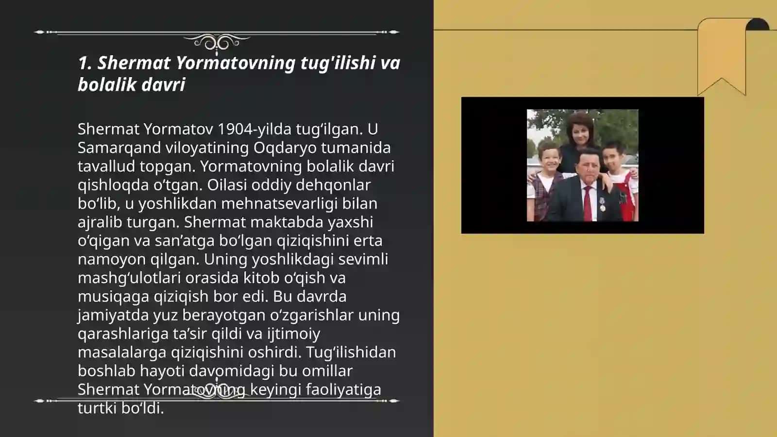 Shermat Yormatov hayoti va ijodi mavzusida slayd 3