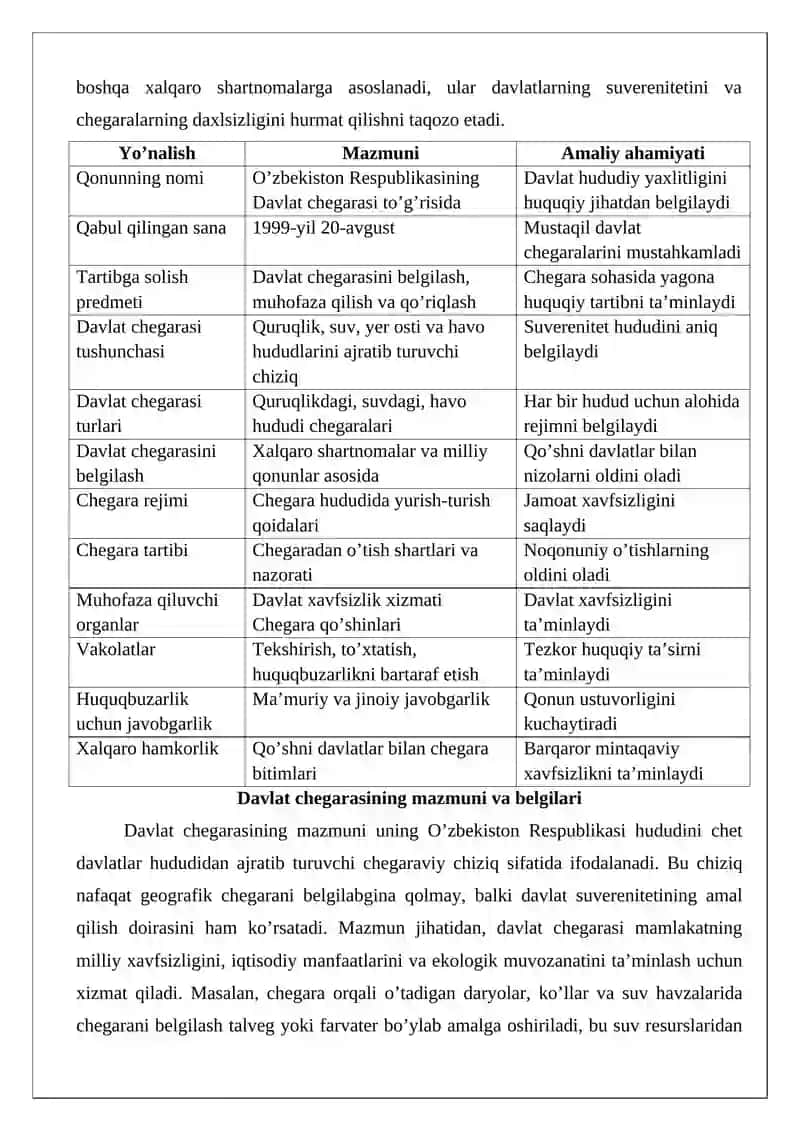 O’zbekiston Respublikasining Davlat chegarasi to’g’risida”gi qonuni 3
