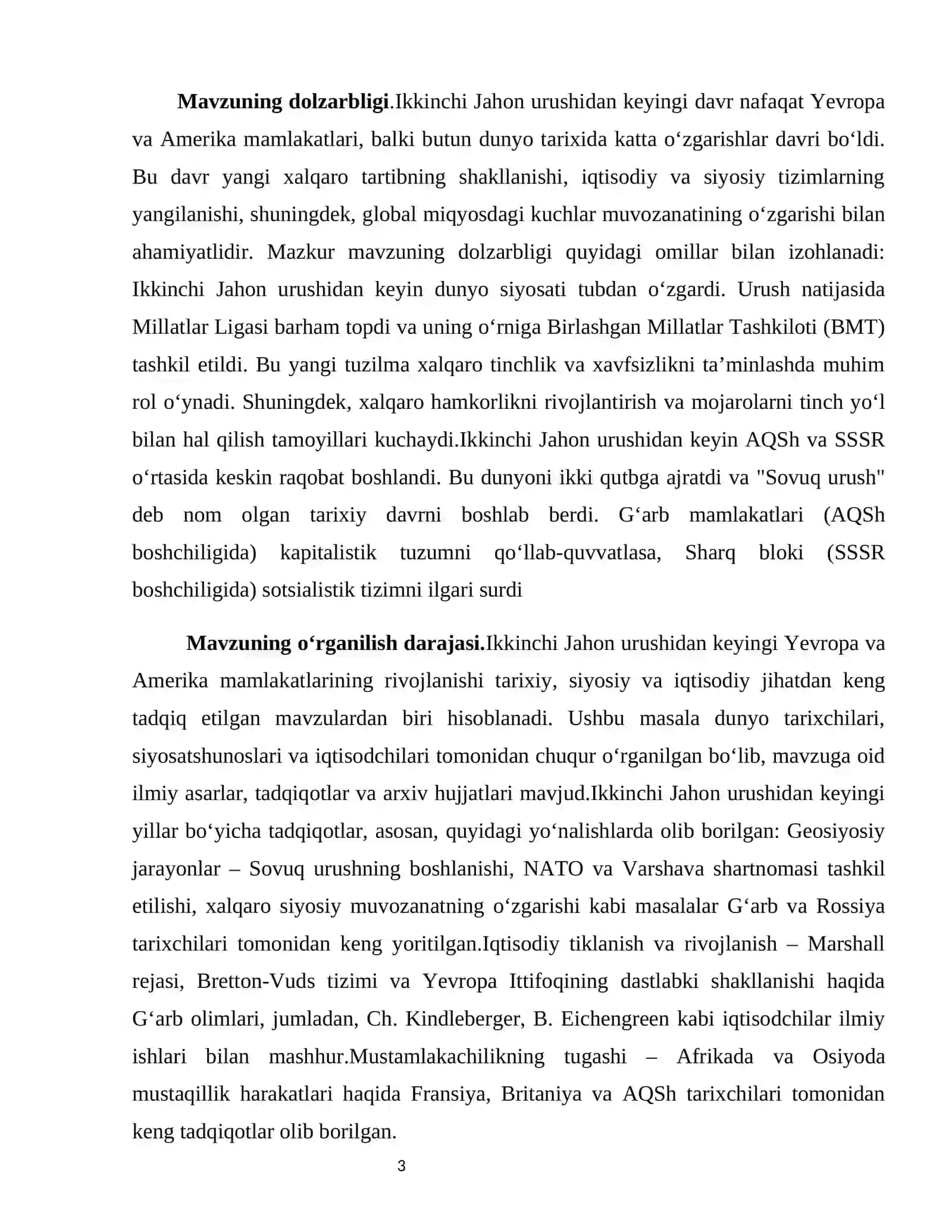 Ikkinchi Jahon urushidan keyingi yillarda Yevropa va Amerika mamlakatlari 3