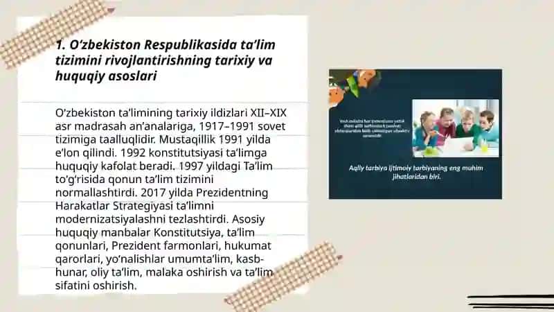 Oʻzbekiston Respublikasida taʼlim tizimini rivojlantirishning konseptual asoslari Abdubositova Mushtariybonu 3