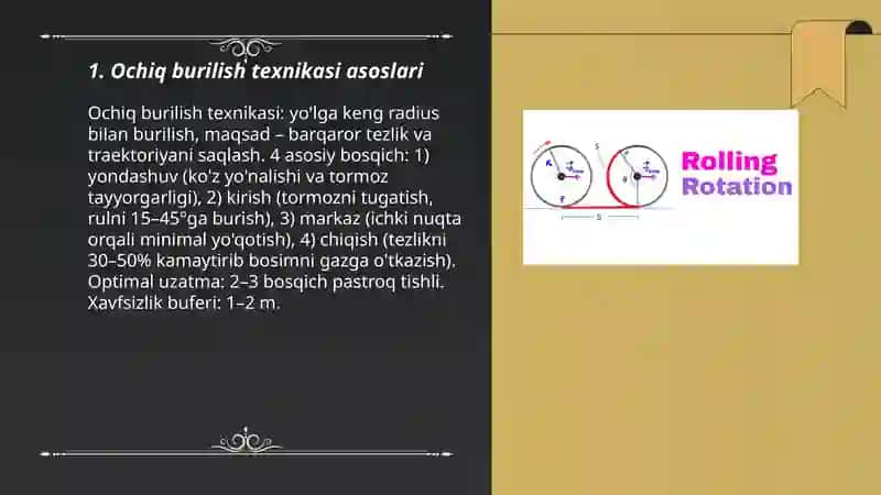 Ochiq burilish amaliyoti devirga qul bilan tegishva tug'ri aylanish harakati 3