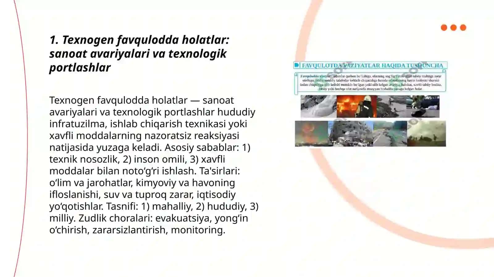 Texnogen, va exnogen, ekologik va ijtimoiy tusdagi favqulocida vaziyatlar va ularning qisqacha tasnifi Xolmuhammedov Abdulhay 3