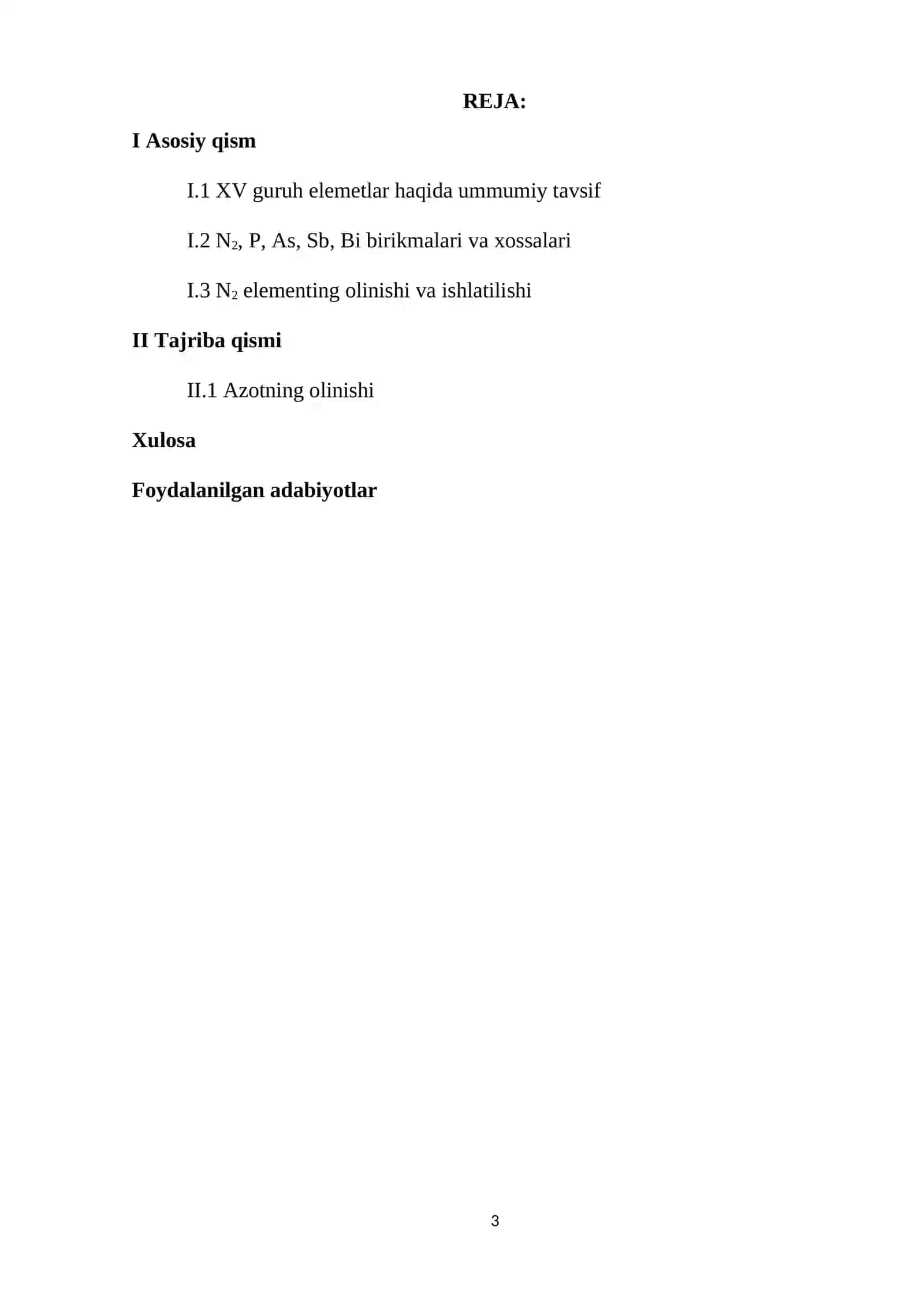 XV-guruh asosiy guruhcha elementlarining umumiy tavsifi. Azot va uning xossalari 3