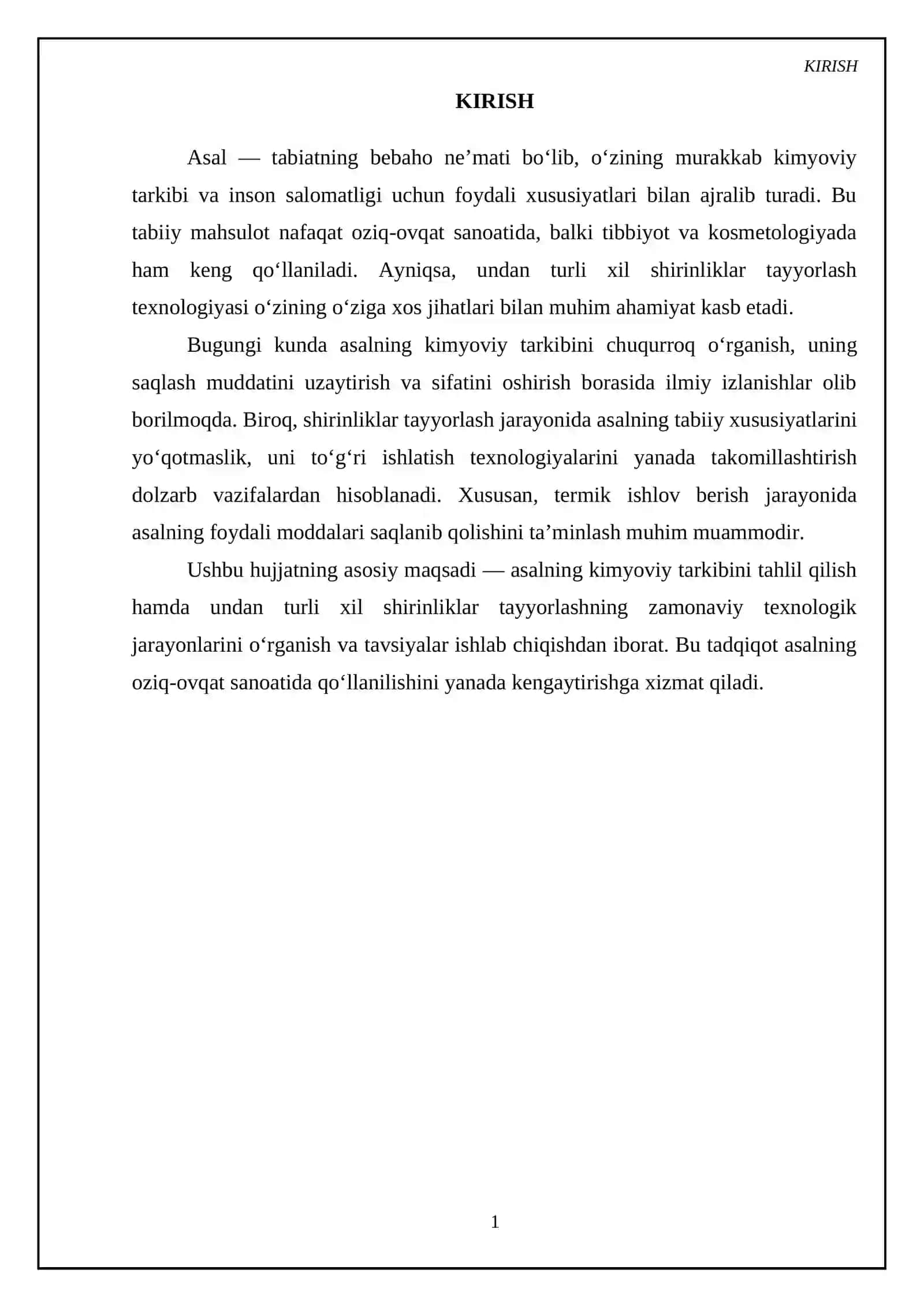 Asalning kimyoviy tarkibi va undan shirinlik tayyorlash texnologiyasi 3