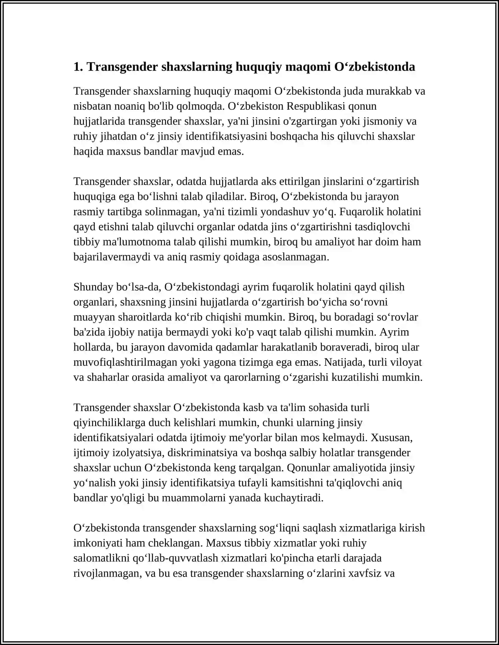 TRANSGENDER SHAXSLAR VA O'ZBEKISTON 3