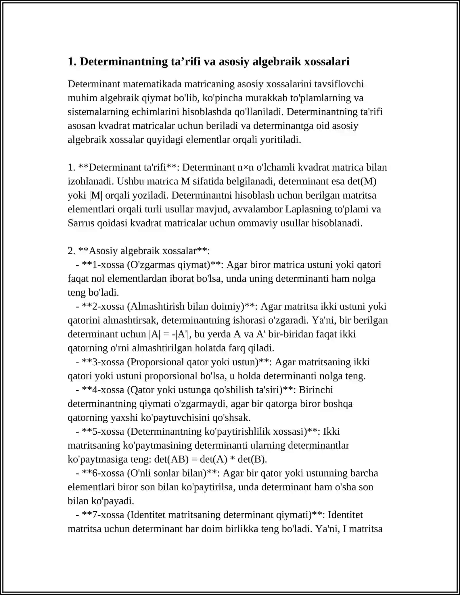 DETERMINANTLAR DETIRMINANTLARNING ASOSIY XOSSALARI 3