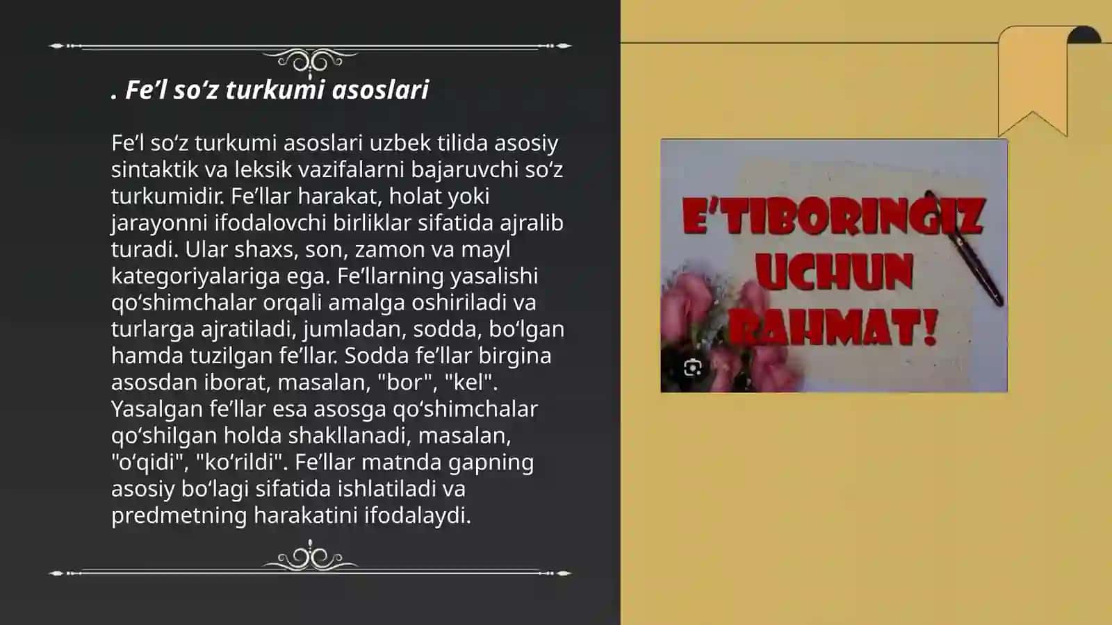 Feʼl soʻz turkumini oʻrganishda qoʻllaniladigan taʼlimiy oʻyinlarni tayyorlash 3
