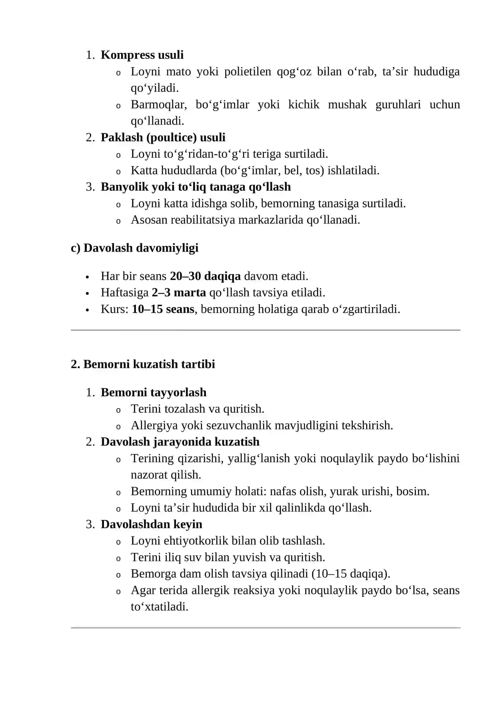 Loy bilan davolash uchun korsatma va moneliklarni aniq ko‘rsatib berish 3
