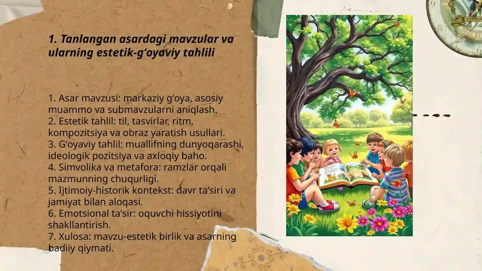 Tanlagan badiiy asarlarni estetik- gʻoyaviy jihatdan tahlil qilish 3